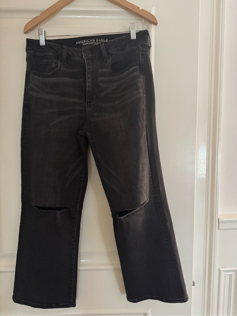 American Eagle Outfitters Black Wide-Leg Ripped Jeans